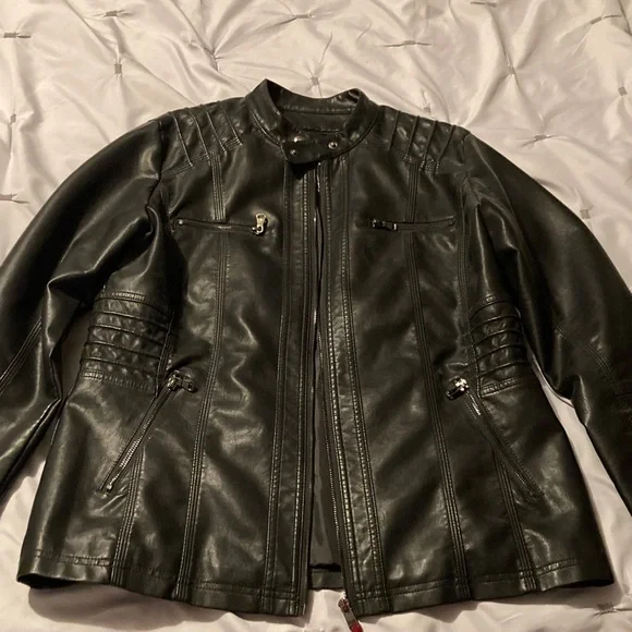 Women's Tanming Black Leather Jacket - Picture 1 of 10